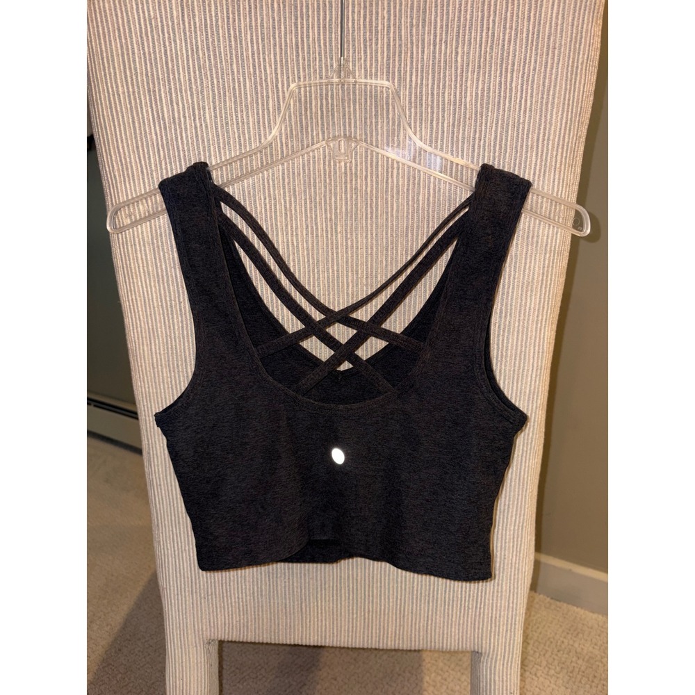 Zella Womens‎ Charcoal Heather Strappy Crisscross Back Activewear Crop Top Small
